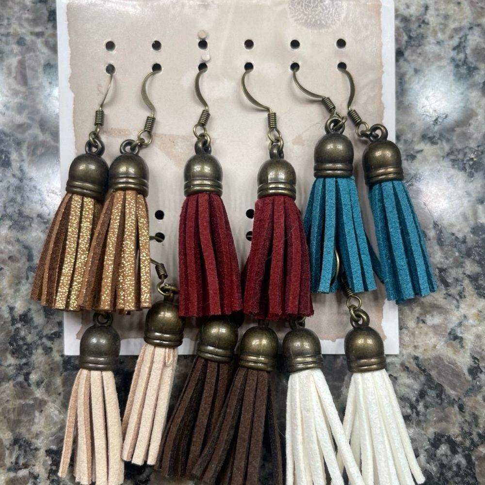 Chic Tassel Earrings Set - Gold, Red, Blue, Cream, Brown, White